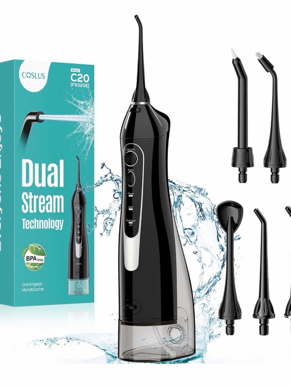COSLUS ADA Accepted C20 Water Dental Flosser Pick, Professional Set Black